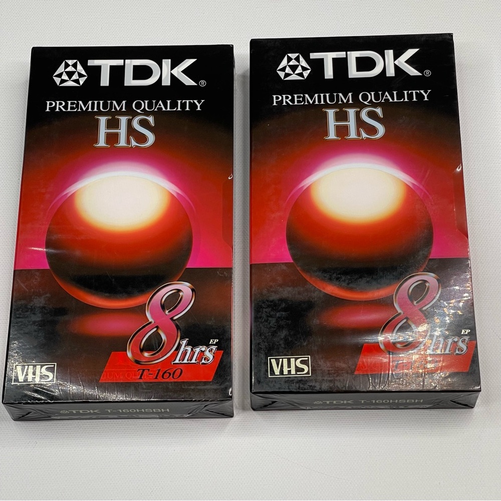 TDK Blank VHS Tapes Set of 2 - 8 hour TDK T-160HSBH  T-160 8hrs Sealed NEW